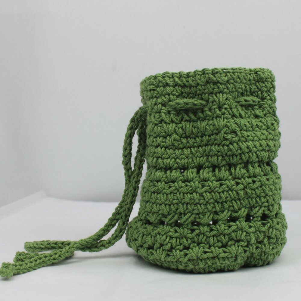 Green Crochet Patterned Drawstring Pouch Bag - Picture 6 of 14